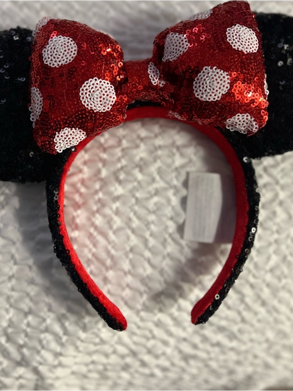 Disney Minnie Mouse Ears Headband Red Polka Dot Sequin Disneyland Paris Adult